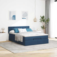 Ottoman-Bett mit Matratze & LEDs Blau 140x190 cm Stoff