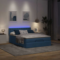 Ottoman-Bett mit Matratze & LEDs Blau 140x190 cm Stoff