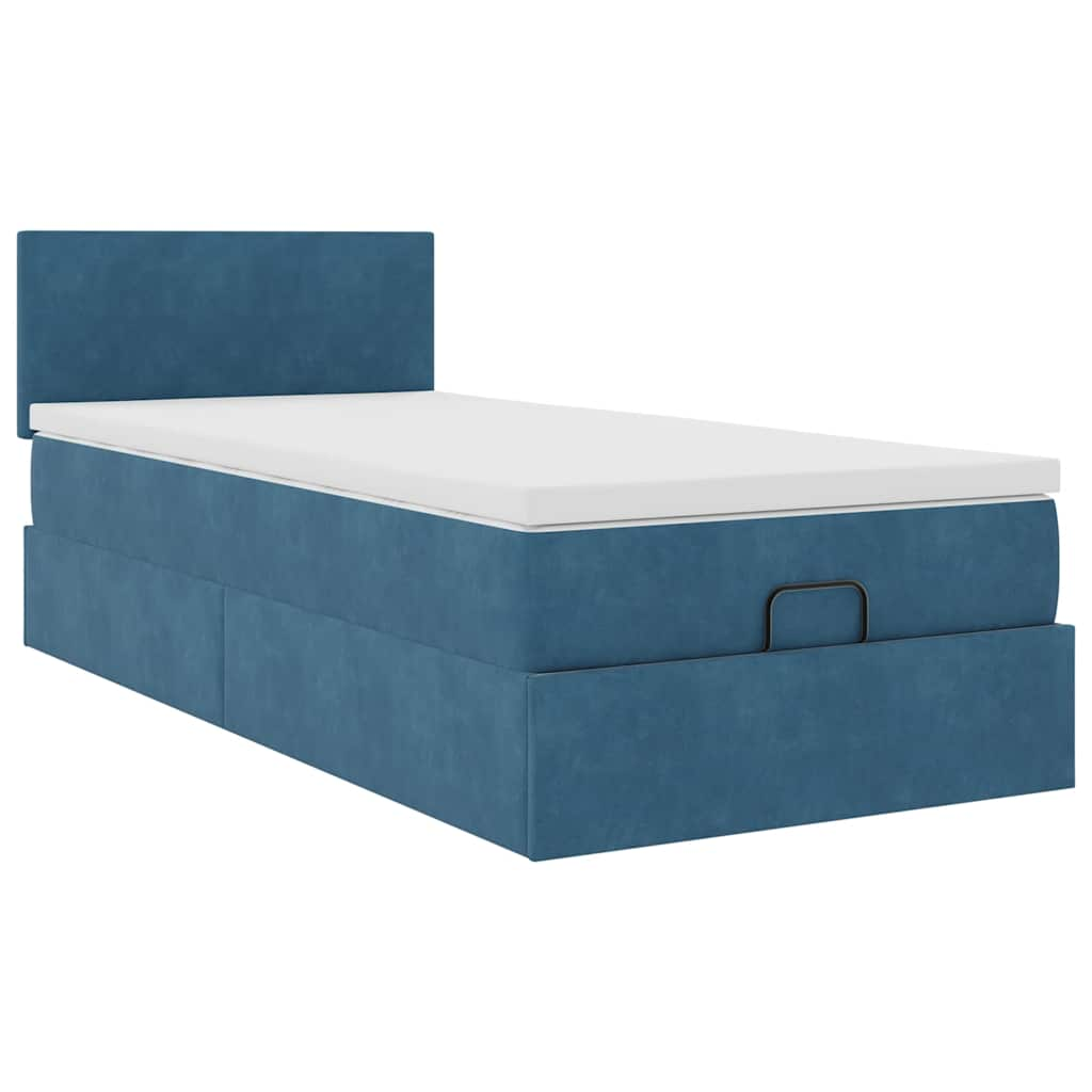 Ottoman-Bett mit Matratze & LEDs Dunkelblau 90x190 cm Samt