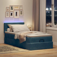 Ottoman-Bett mit Matratze & LEDs Dunkelblau 90x190 cm Samt