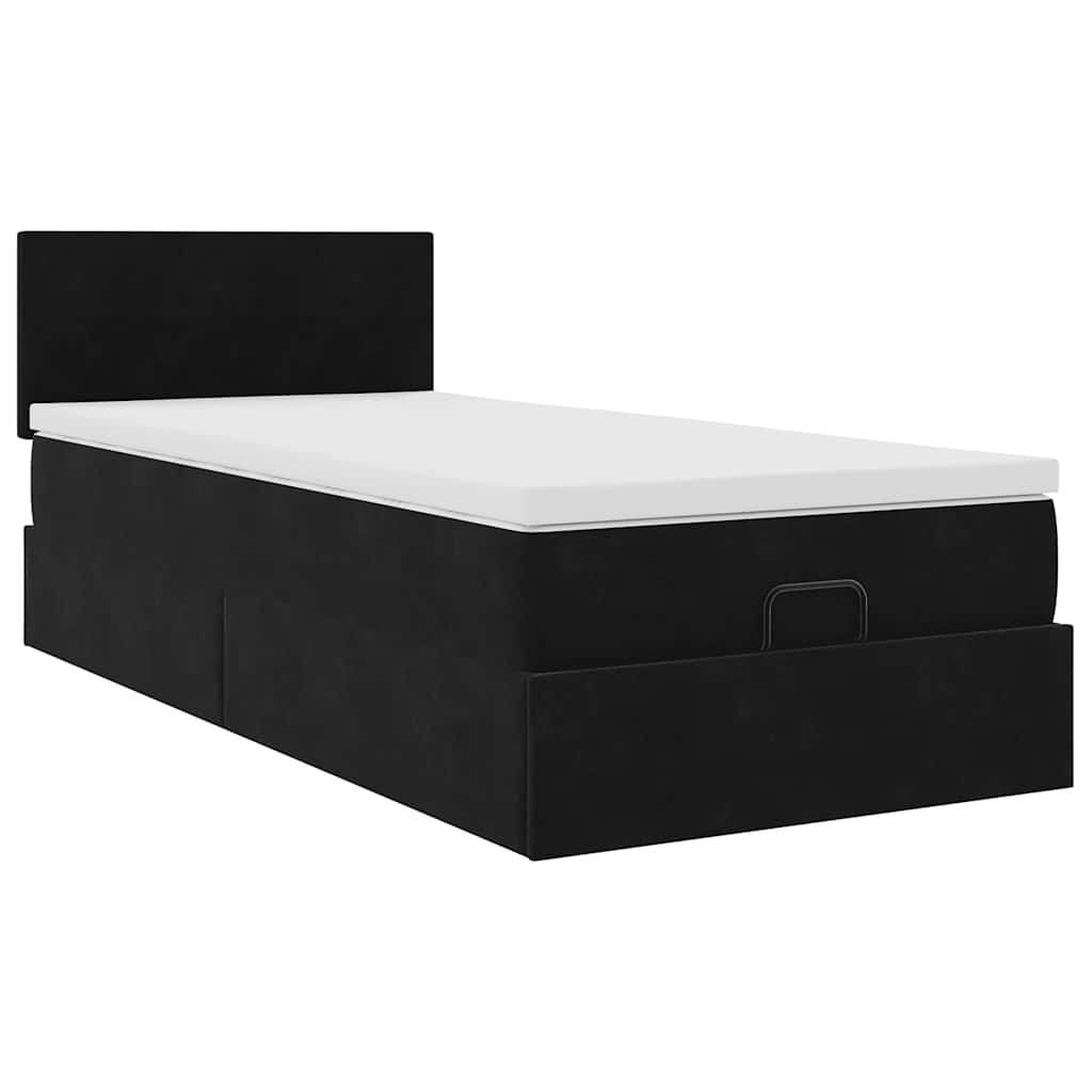 Ottoman-Bett mit Matratze Schwarz 90x200 cm Samt