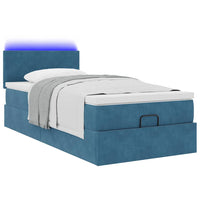 Ottoman-Bett mit Matratze & LEDs Dunkelblau 90x200 cm Samt