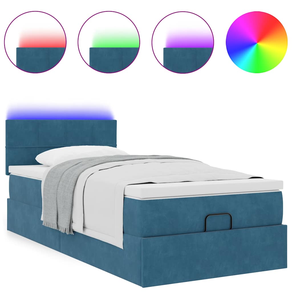 Ottoman-Bett mit Matratze & LEDs Dunkelblau 100x200 cm Samt