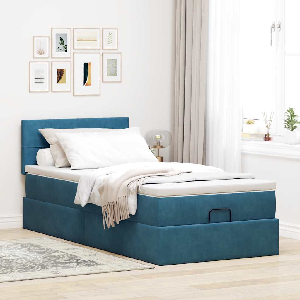 Ottoman-Bett mit Matratze & LEDs Dunkelblau 100x200 cm Samt