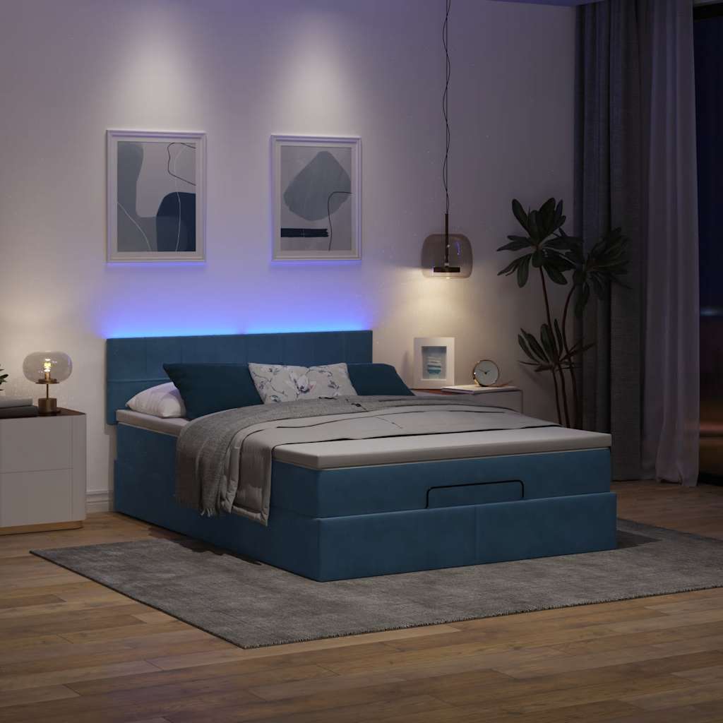 Ottoman-Bett mit Matratze & LEDs Dunkelblau 140x190 cm Samt