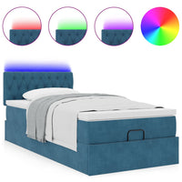 Ottoman-Bett mit Matratze & LEDs Dunkelblau 100x200 cm Samt