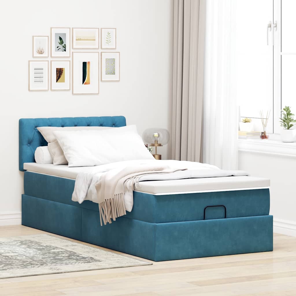 Ottoman-Bett mit Matratze & LEDs Dunkelblau 100x200 cm Samt