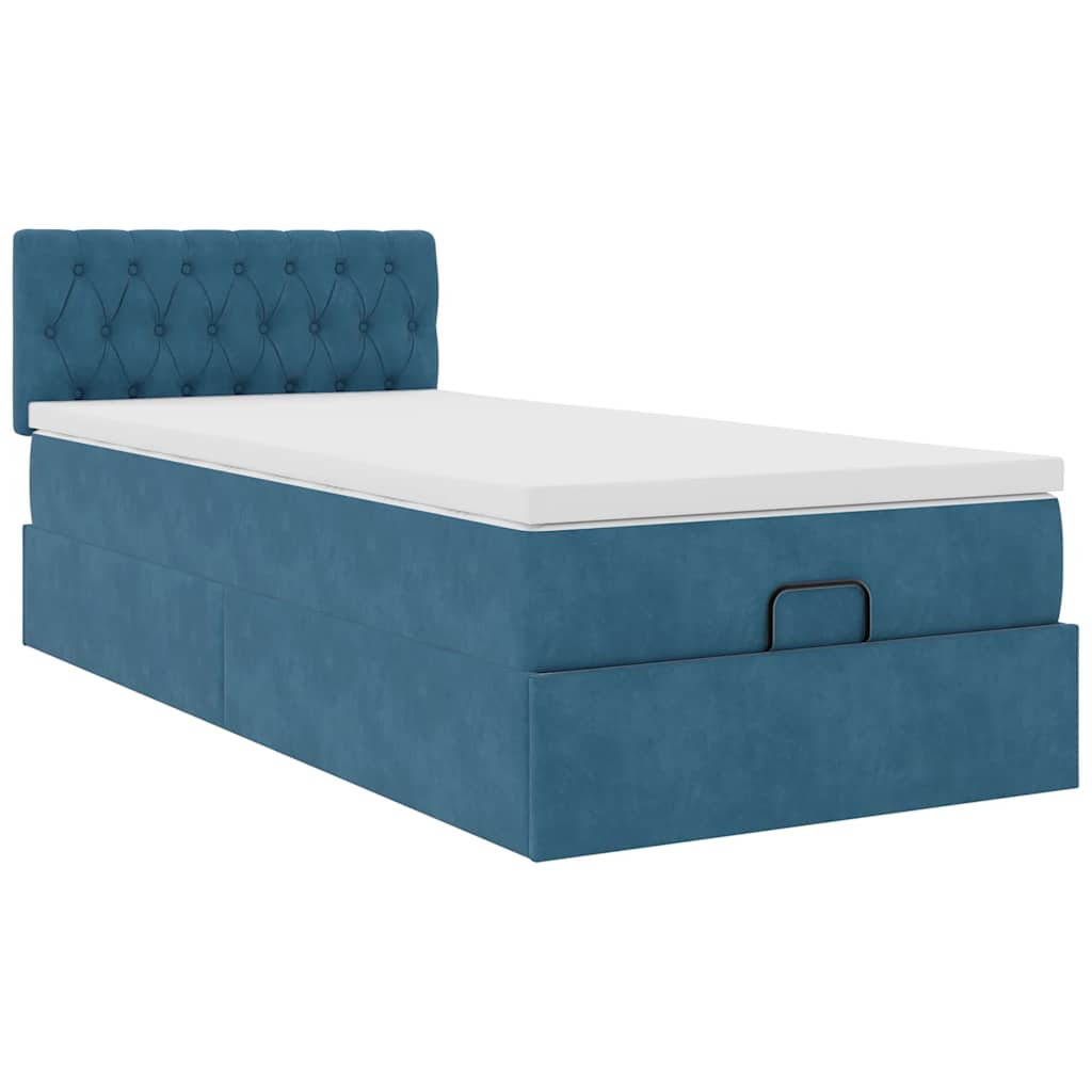 Ottoman-Bett mit Matratze & LEDs Dunkelblau 100x200 cm Samt