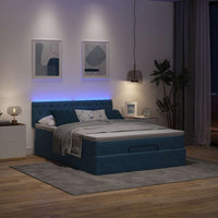 Ottoman-Bett mit Matratze & LEDs Dunkelblau 140x190 cm Samt