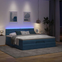 Ottoman-Bett mit Matratze & LEDs Dunkelblau 180x200 cm Samt