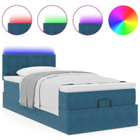 Ottoman-Bett mit Matratze & LEDs Dunkelblau 90x190 cm Samt