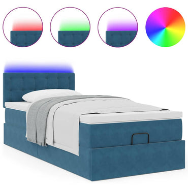 Ottoman-Bett mit Matratze & LEDs Dunkelblau 90x200 cm Samt