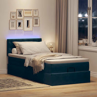 Ottoman-Bett mit Matratze & LEDs Dunkelblau 90x200 cm Samt