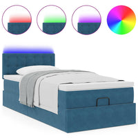 Ottoman-Bett mit Matratze & LEDs Dunkelblau 100x200 cm Samt