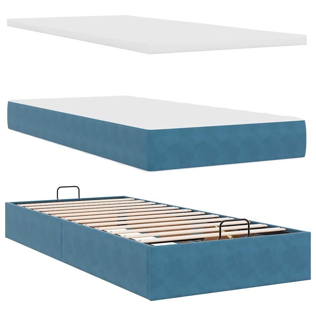 Ottoman-Bett mit Matratze & LEDs Dunkelblau 100x200 cm Samt