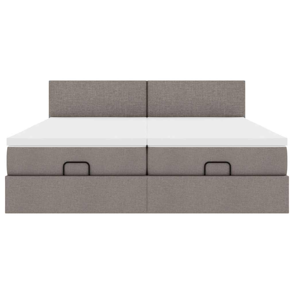 Ottoman-Bett mit Matratzen Taupe 200x200 cm Stoff