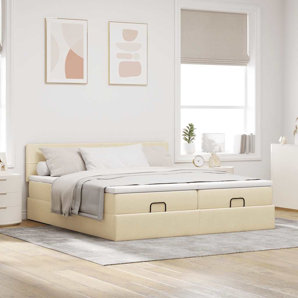 Ottoman-Bett mit Matratzen Creme 200x200 cm Stoff