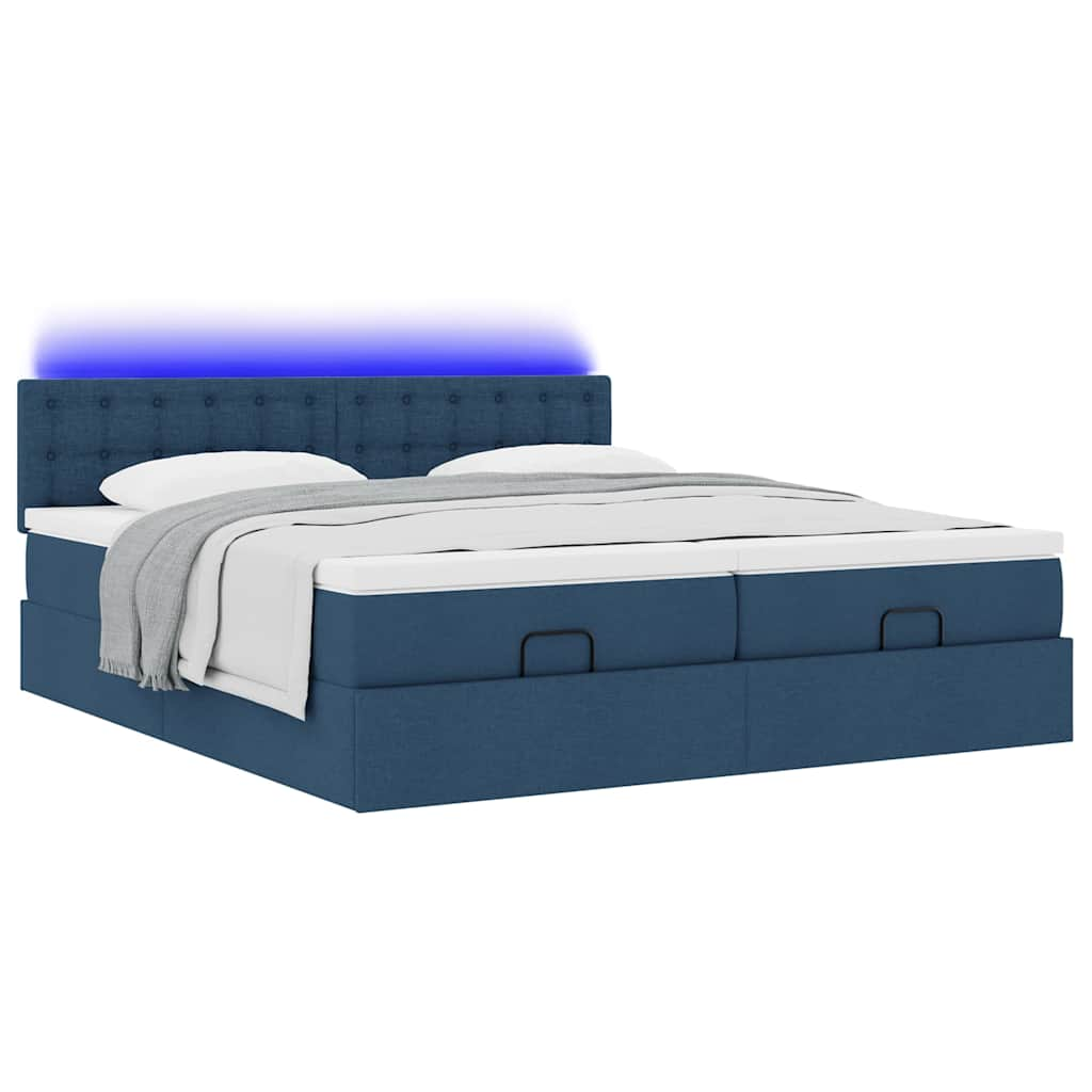 Ottoman-Bett mit Matratzen & LEDs Blau 180x200 cm Stoff