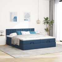 Ottoman-Bett mit Matratzen & LEDs Blau 180x200 cm Stoff