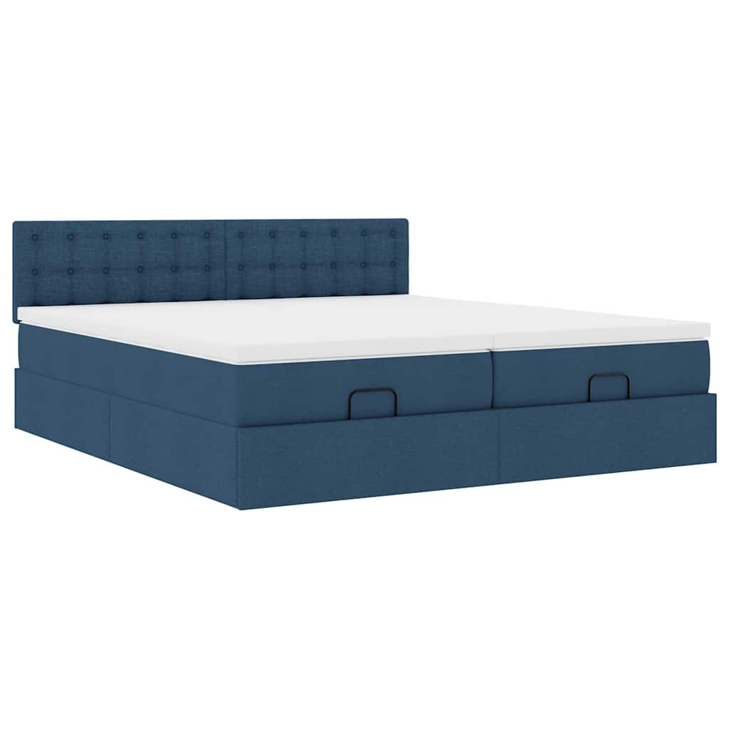 Ottoman-Bett mit Matratzen & LEDs Blau 180x200 cm Stoff