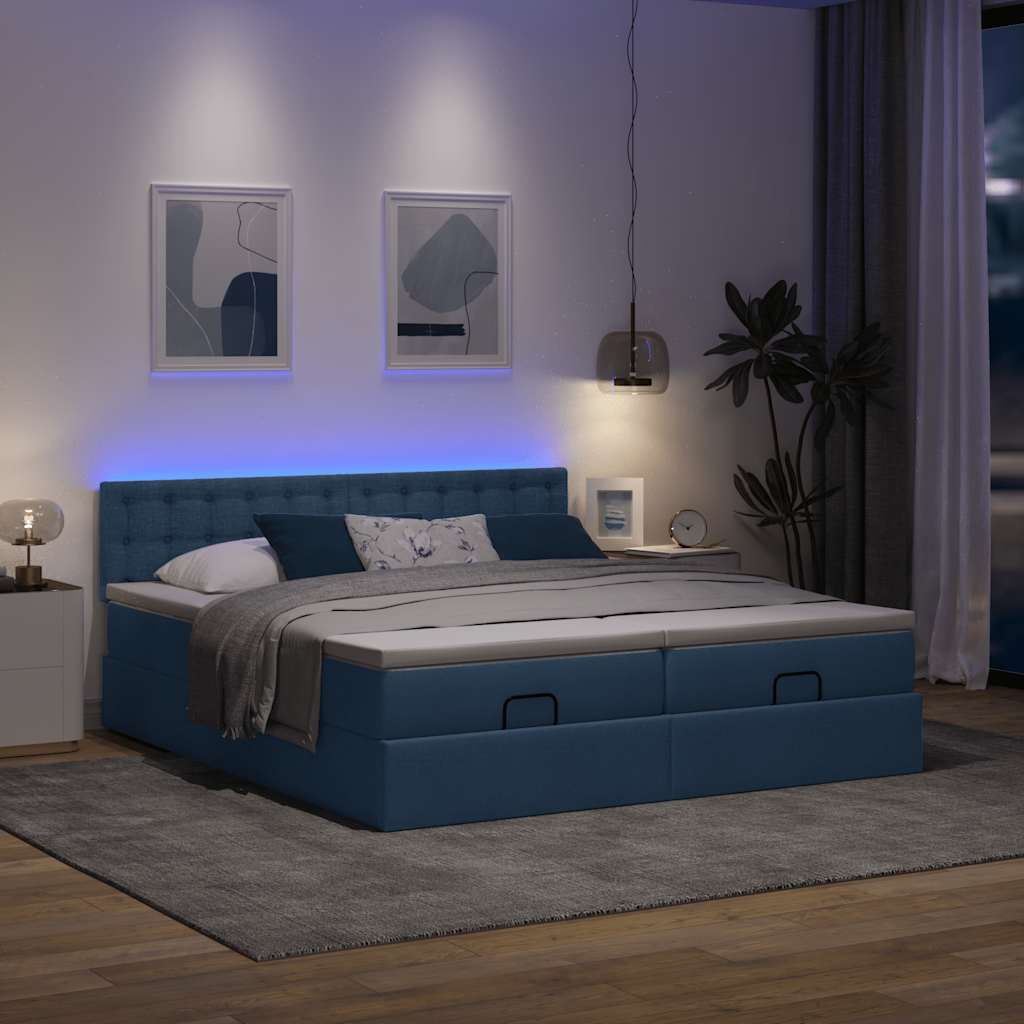 Ottoman-Bett mit Matratzen & LEDs Blau 180x200 cm Stoff