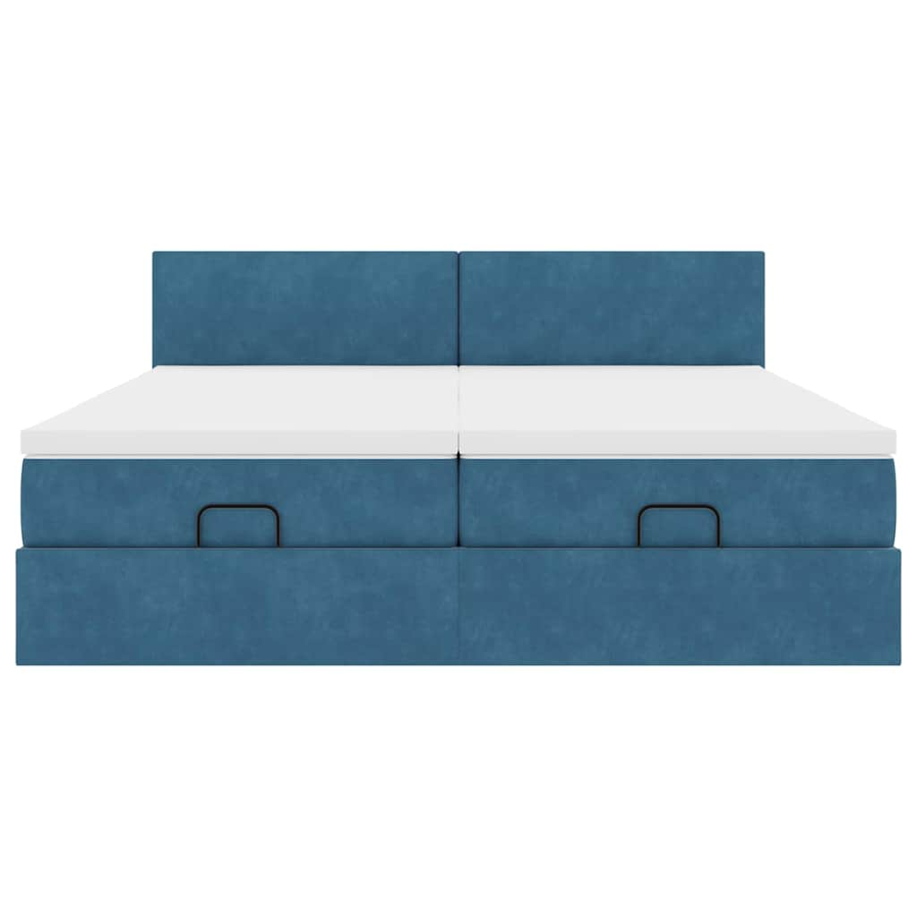 Ottoman-Bett mit Matratzen & LEDs Dunkelblau 200x200 cm Samt