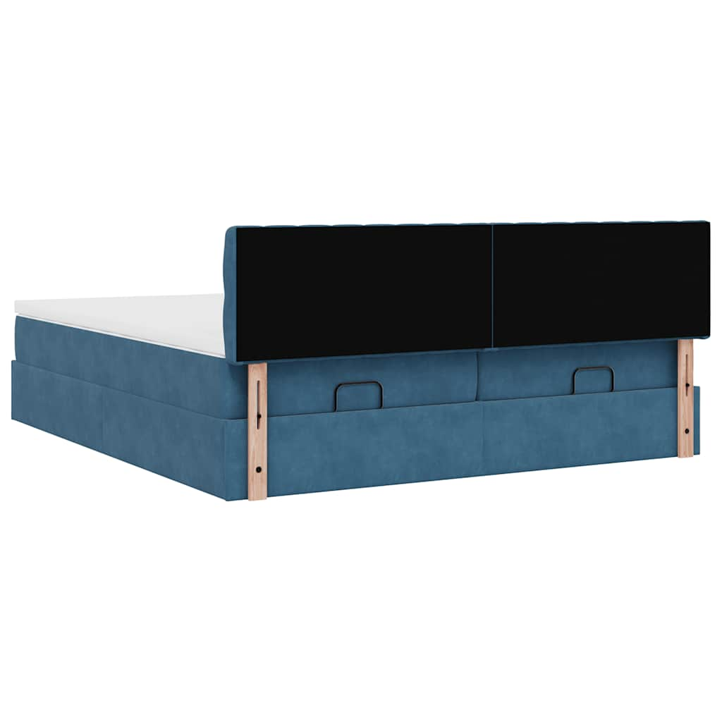 Ottoman-Bett mit Matratzen & LEDs Dunkelblau 180x200 cm Samt