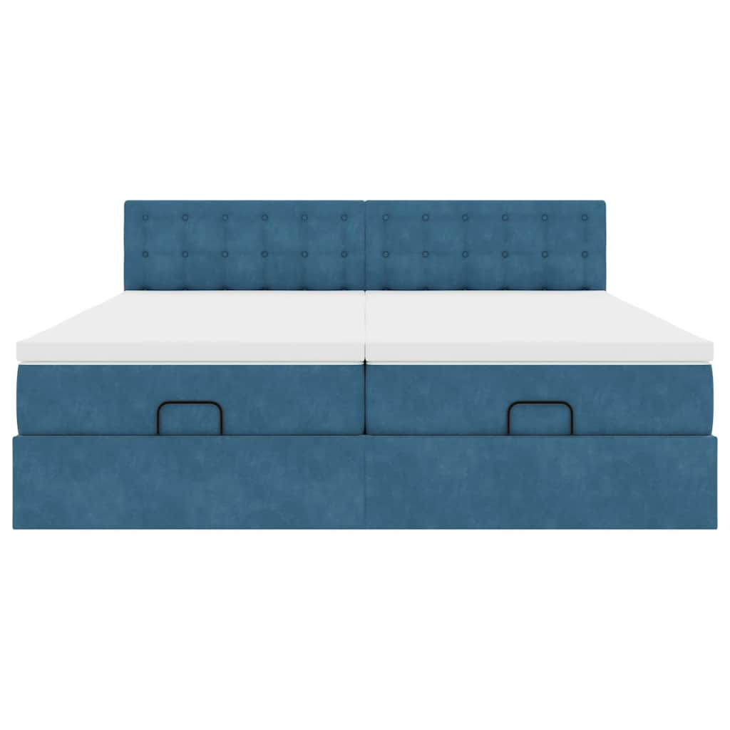 Ottoman-Bett mit Matratzen & LEDs Dunkelblau 180x200 cm Samt