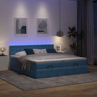 Ottoman-Bett mit Matratzen & LEDs Dunkelblau 180x200 cm Samt