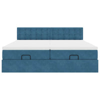 Ottoman-Bett mit Matratzen & LEDs Dunkelblau 200x200 cm Samt