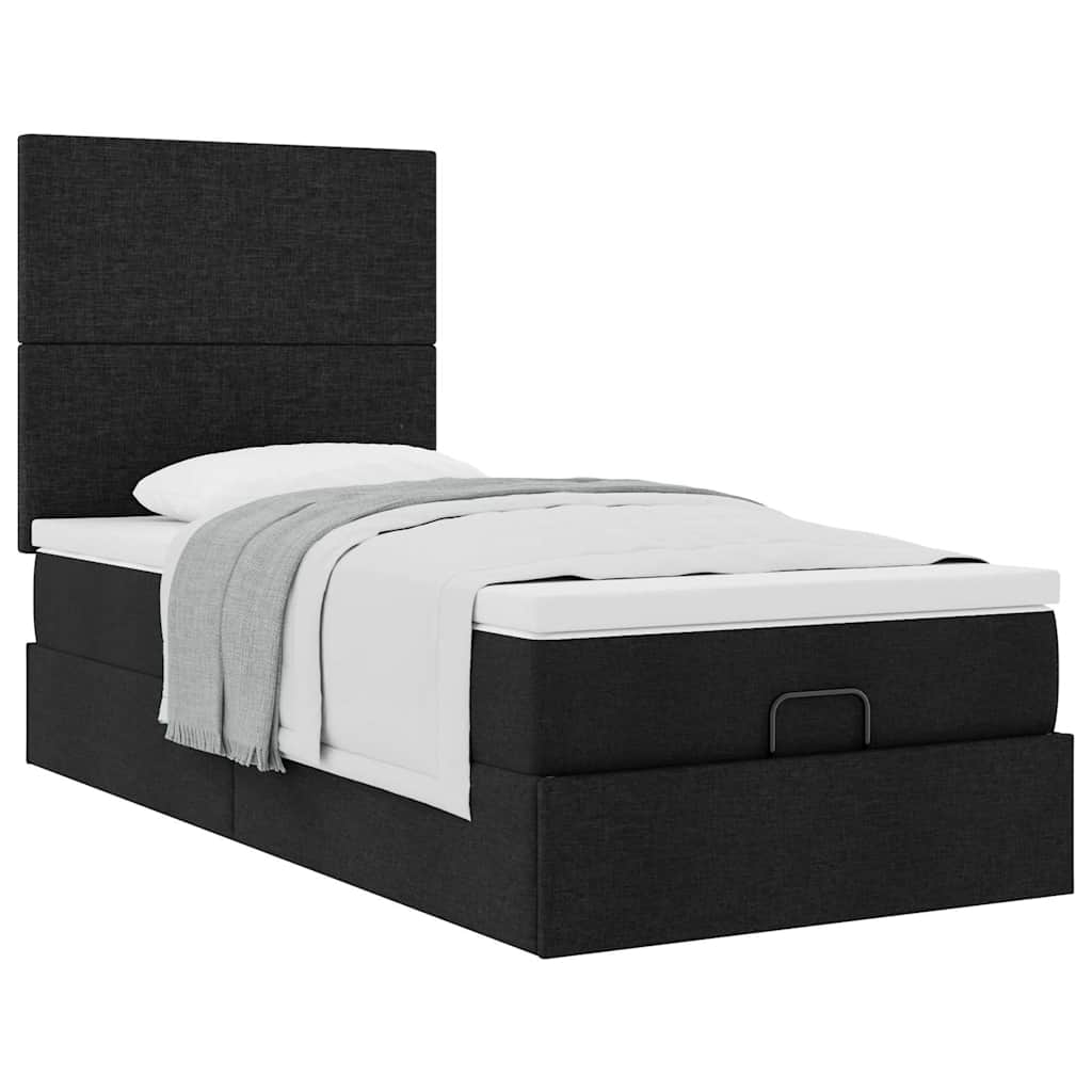 Ottoman-Bett mit Matratze Schwarz 90x200 cm Stoff