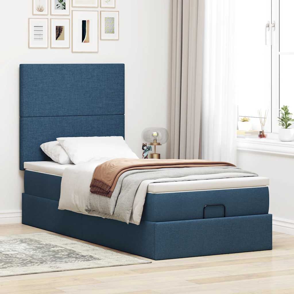 Ottoman-Bett mit Matratze Blau 90x200 cm Stoff