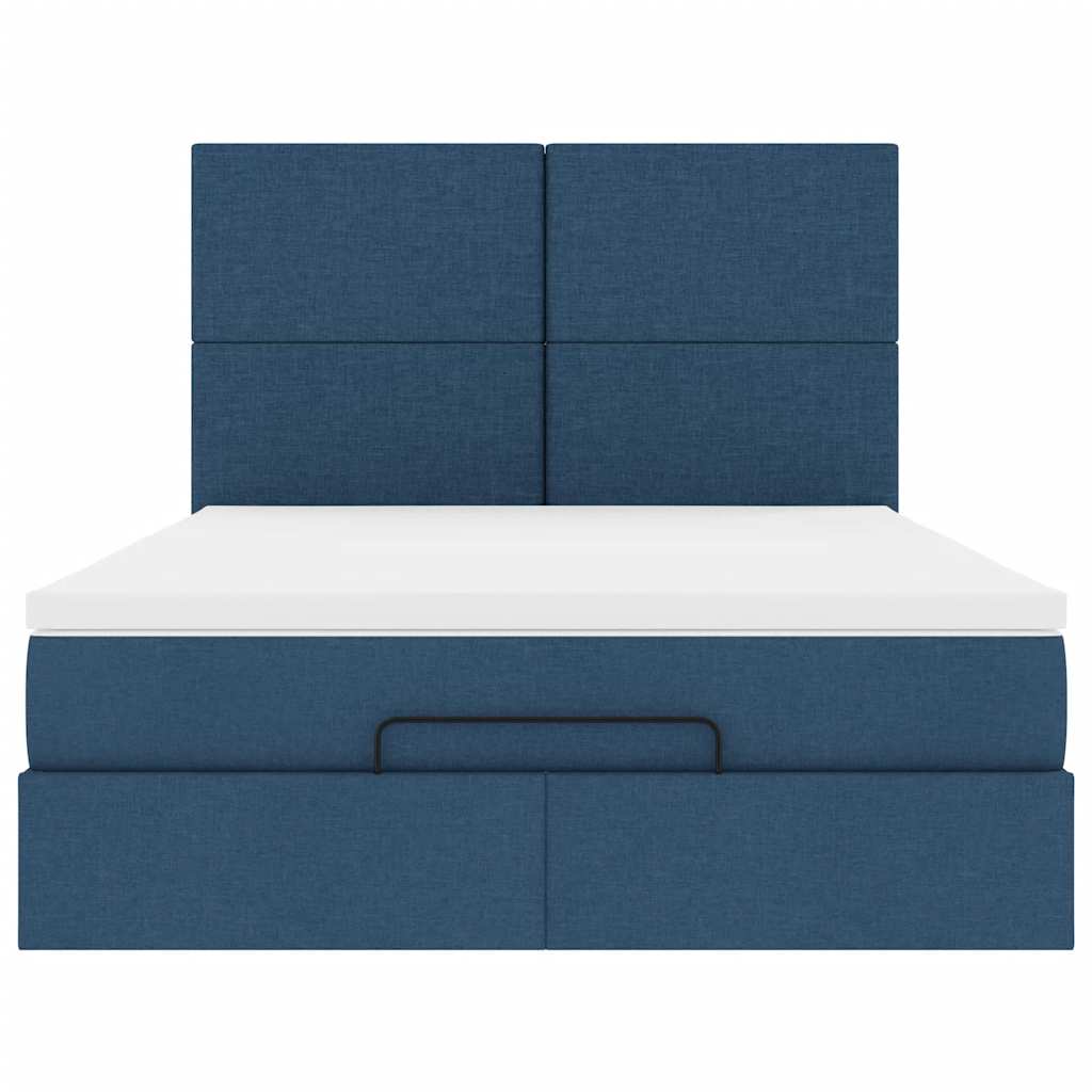 Ottoman-Bett mit Matratze Blau 140x200 cm Stoff