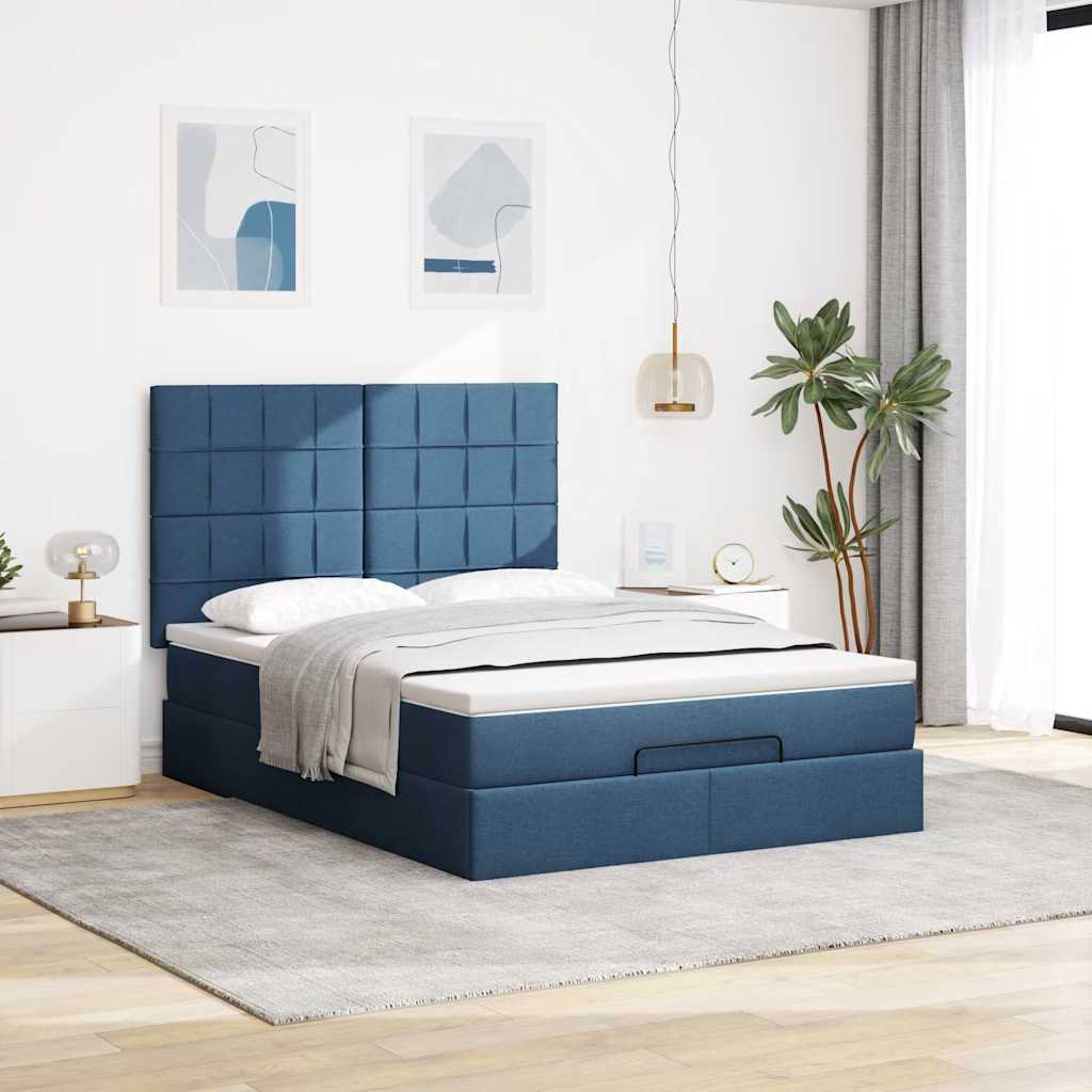 Ottoman-Bett mit Matratze Blau 140x190 cm Stoff