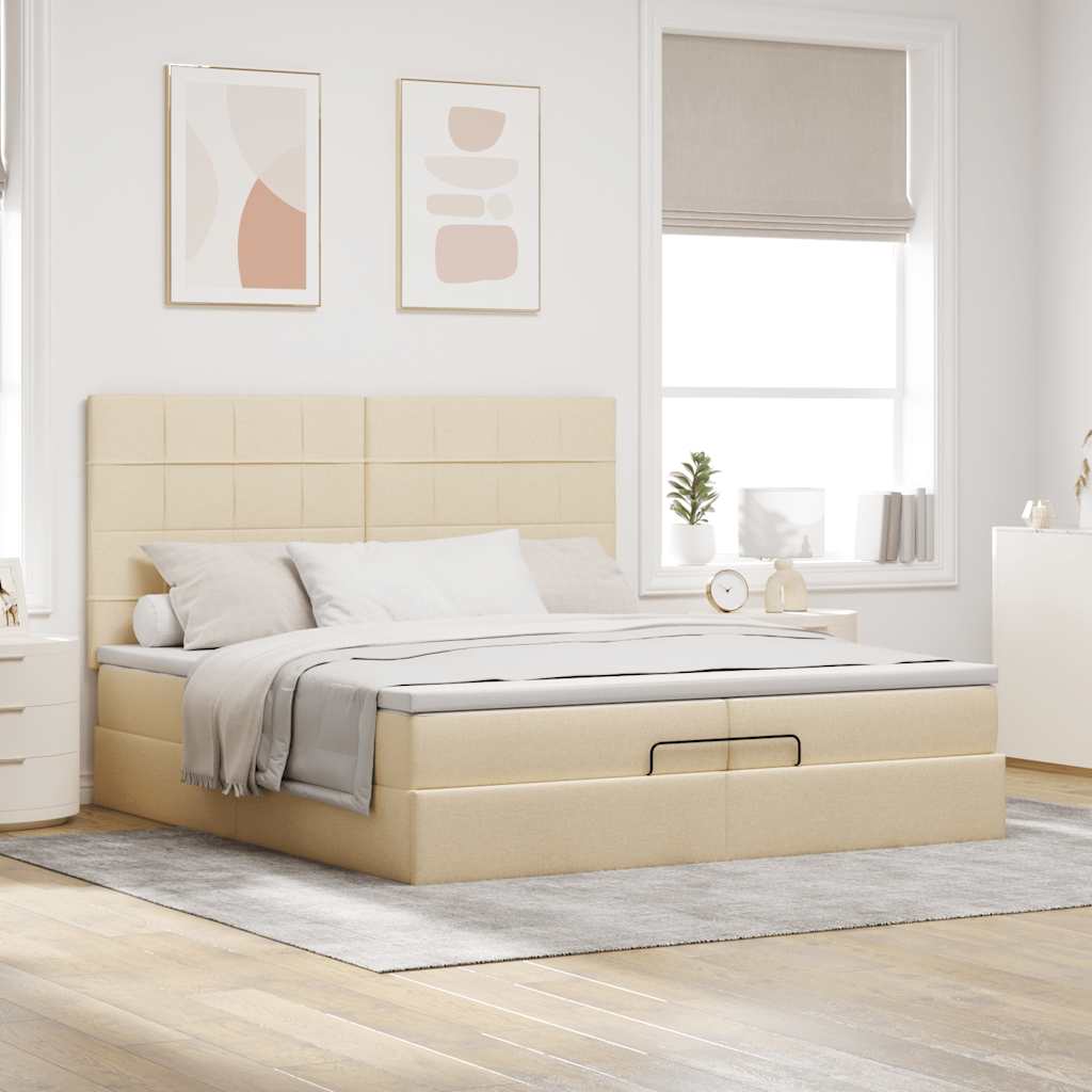 Ottoman-Bett mit Matratzen Creme 200x200 cm Stoff