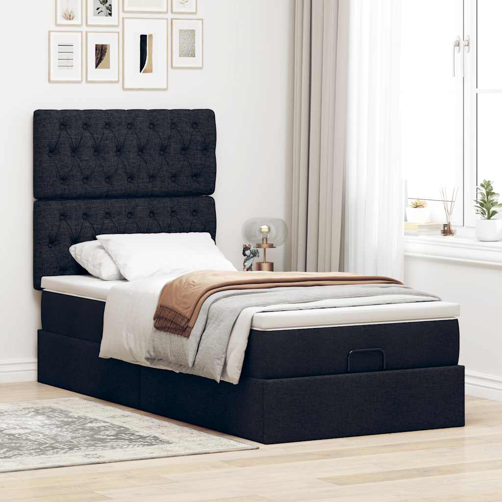 Ottoman-Bett mit Matratze Schwarz 90x190 cm Stoff