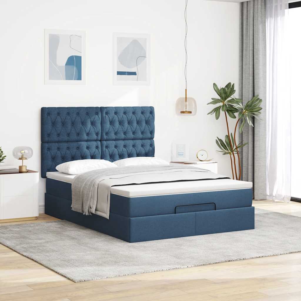 Ottoman-Bett mit Matratze Blau 140x200 cm Stoff