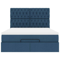 Ottoman-Bett mit Matratze Blau 140x200 cm Stoff