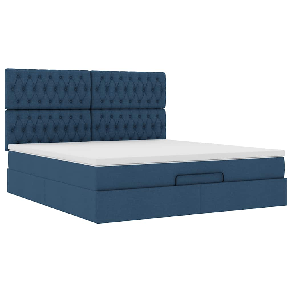 Ottoman-Bett mit Matratze Blau 180x200 cm Stoff