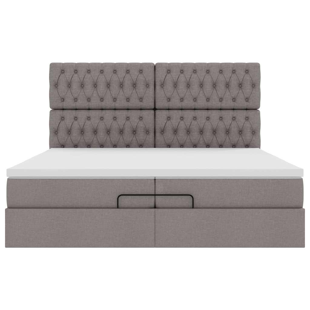 Ottoman-Bett mit Matratzen Taupe 200x200 cm Stoff