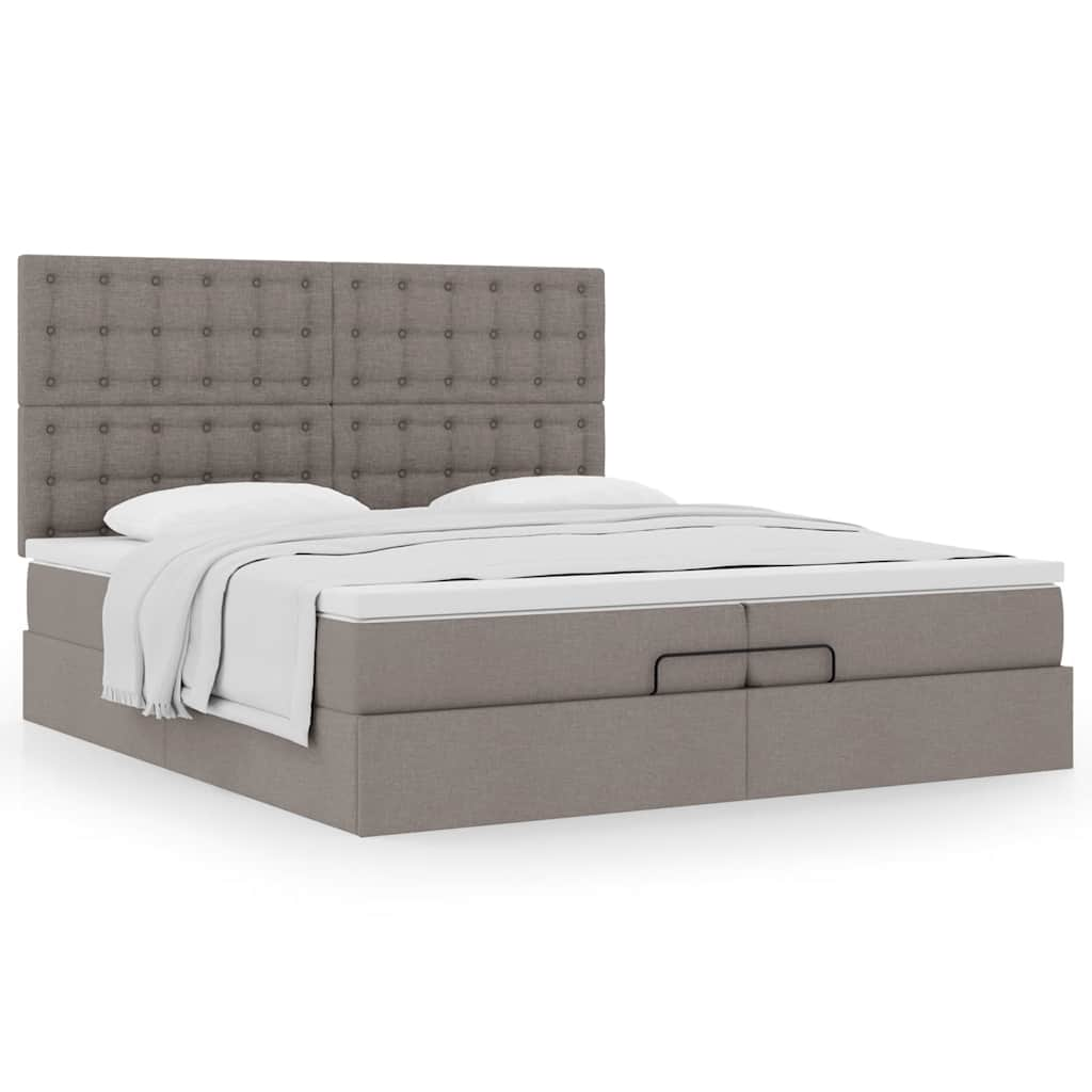 Ottoman-Bett mit Matratzen Taupe 200x200 cm Stoff