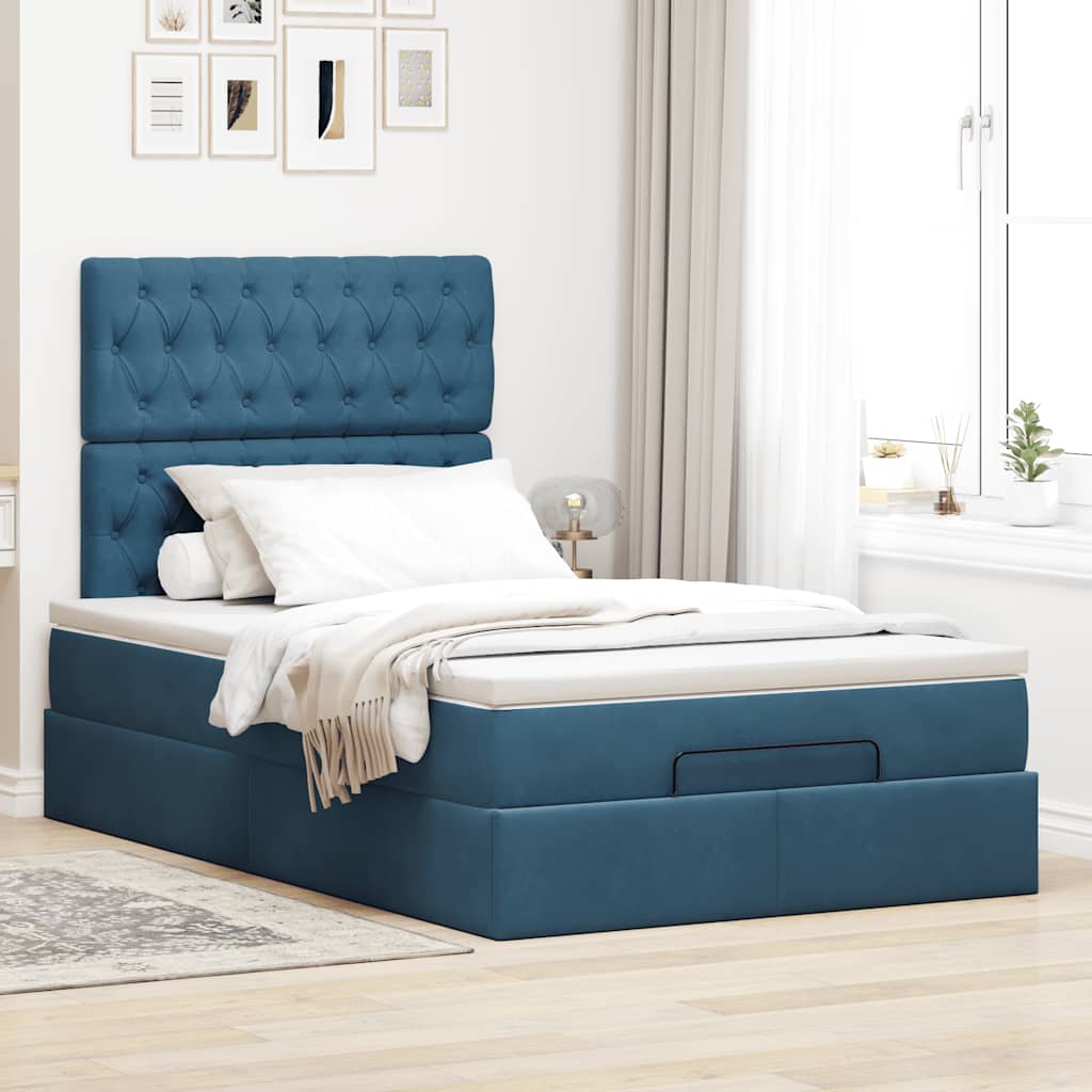 Ottoman-Bett mit Matratzen Dunkelblau 120x200 cm Samt