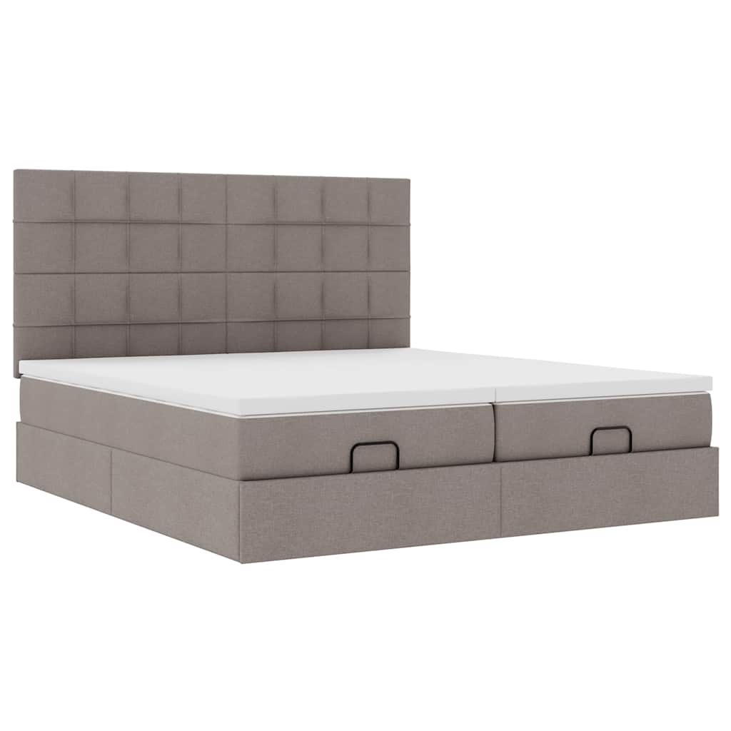 Ottoman-Bett mit Matratzen Taupe 200x200 cm Stoff