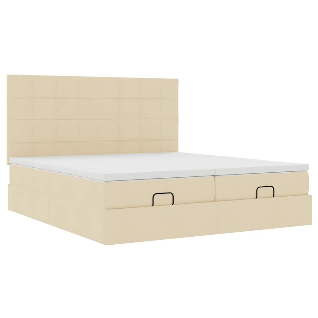 Ottoman-Bett mit Matratzen Creme 200x200 cm Stoff