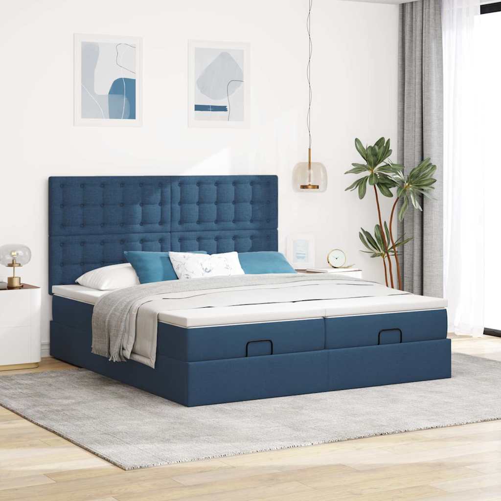 Ottoman-Bett mit Matratzen Blau 180x200 cm Stoff