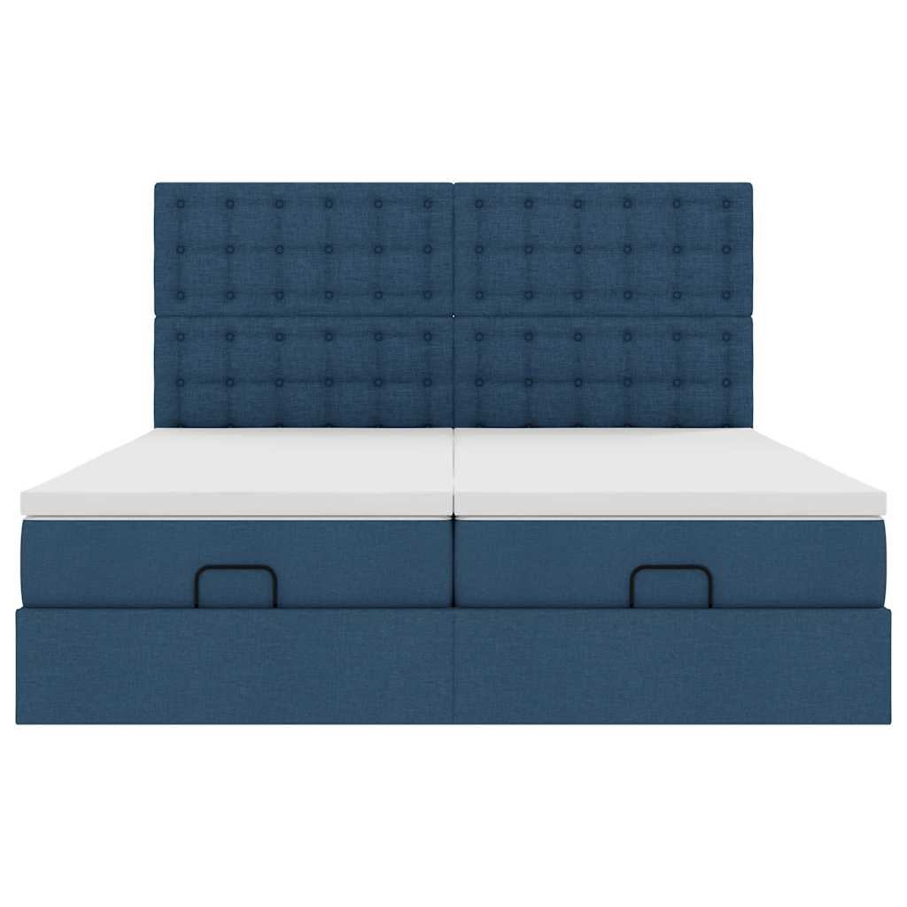 Ottoman-Bett mit Matratzen Blau 200x200 cm Stoff