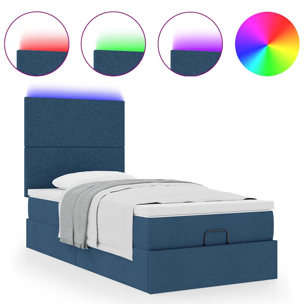 Ottoman-Bett mit Matratze & LEDs Blau 90x200 cm Stoff