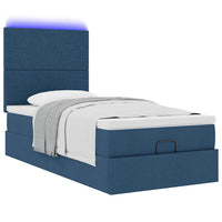 Ottoman-Bett mit Matratze & LEDs Blau 90x200 cm Stoff