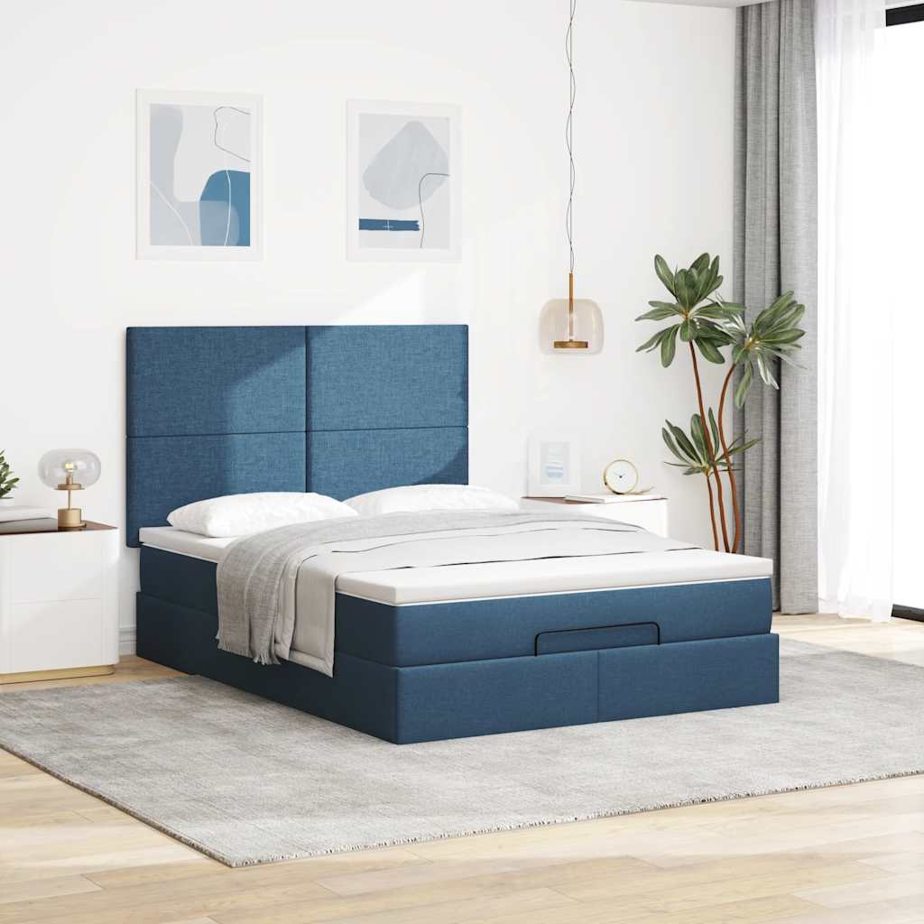 Ottoman-Bett mit Matratze & LEDs Blau 140x190 cm Stoff