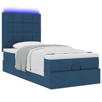 Ottoman-Bett mit Matratze & LEDs Blau 90x200 cm Stoff